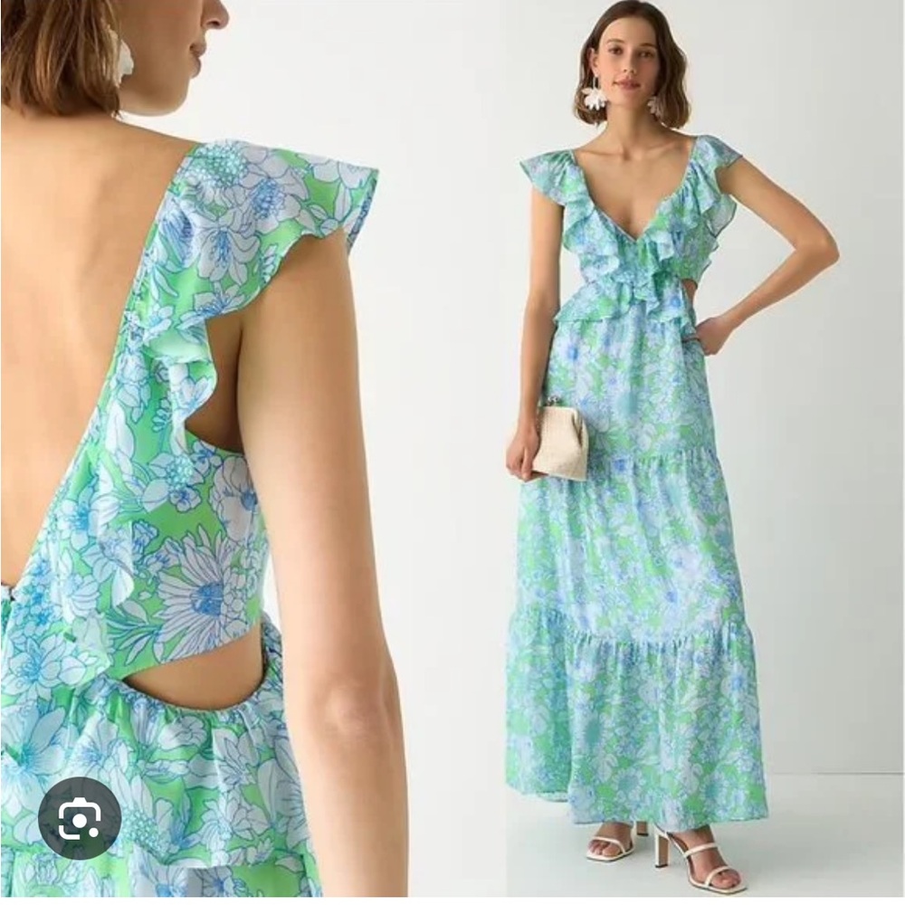 J. Crew Ruffle-Trim V-Neck Maxi Dress in Lime Floral NWT size 4